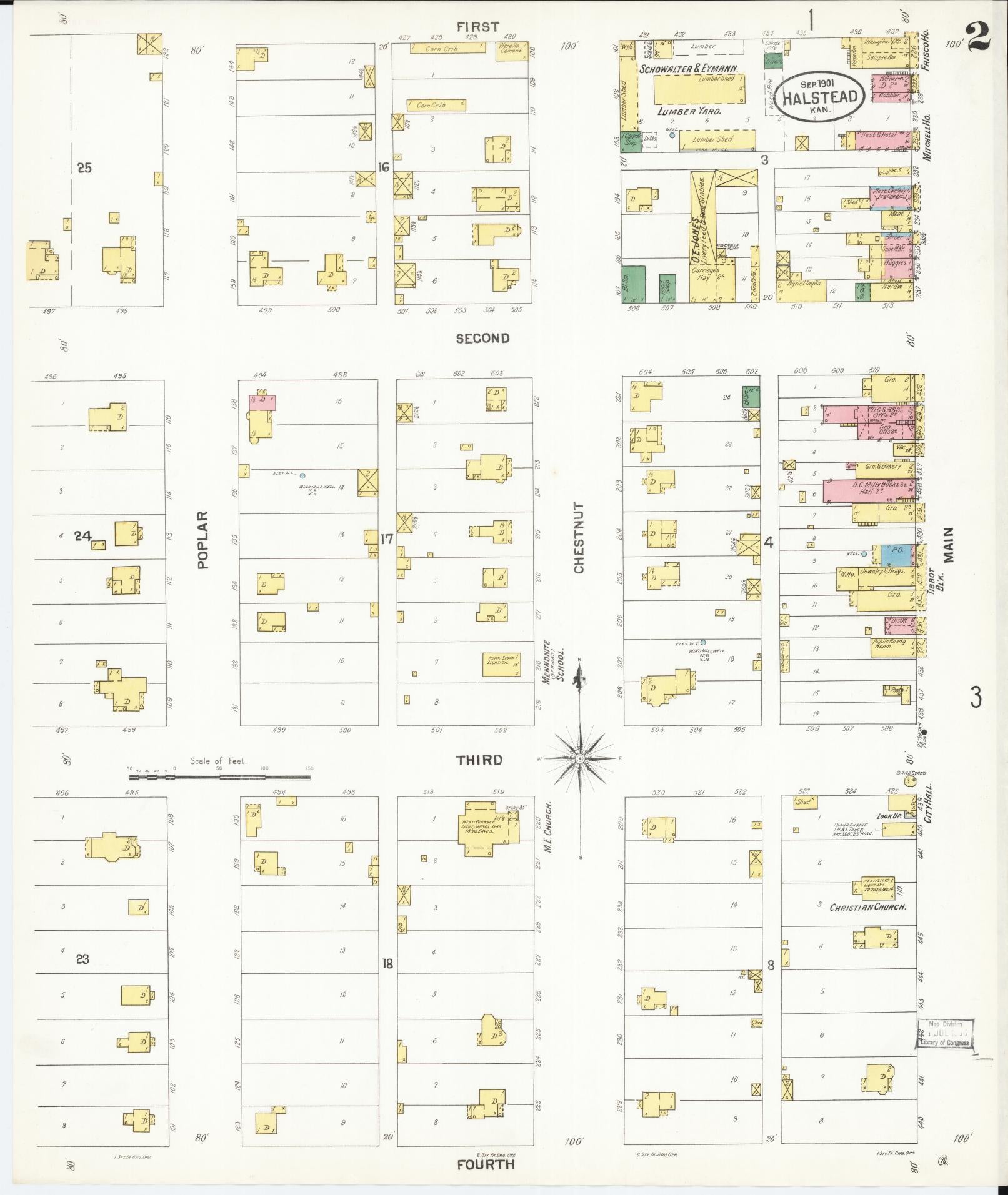 Sanborn Fire Insurance Map from Halstead, Harvey County, Kansas (1901), Sheet #0002 - Historic Sanborn Fire Insurance Map Print, vintage old map wall art, antique decor, genealogy gift, Kansas Kansas map
