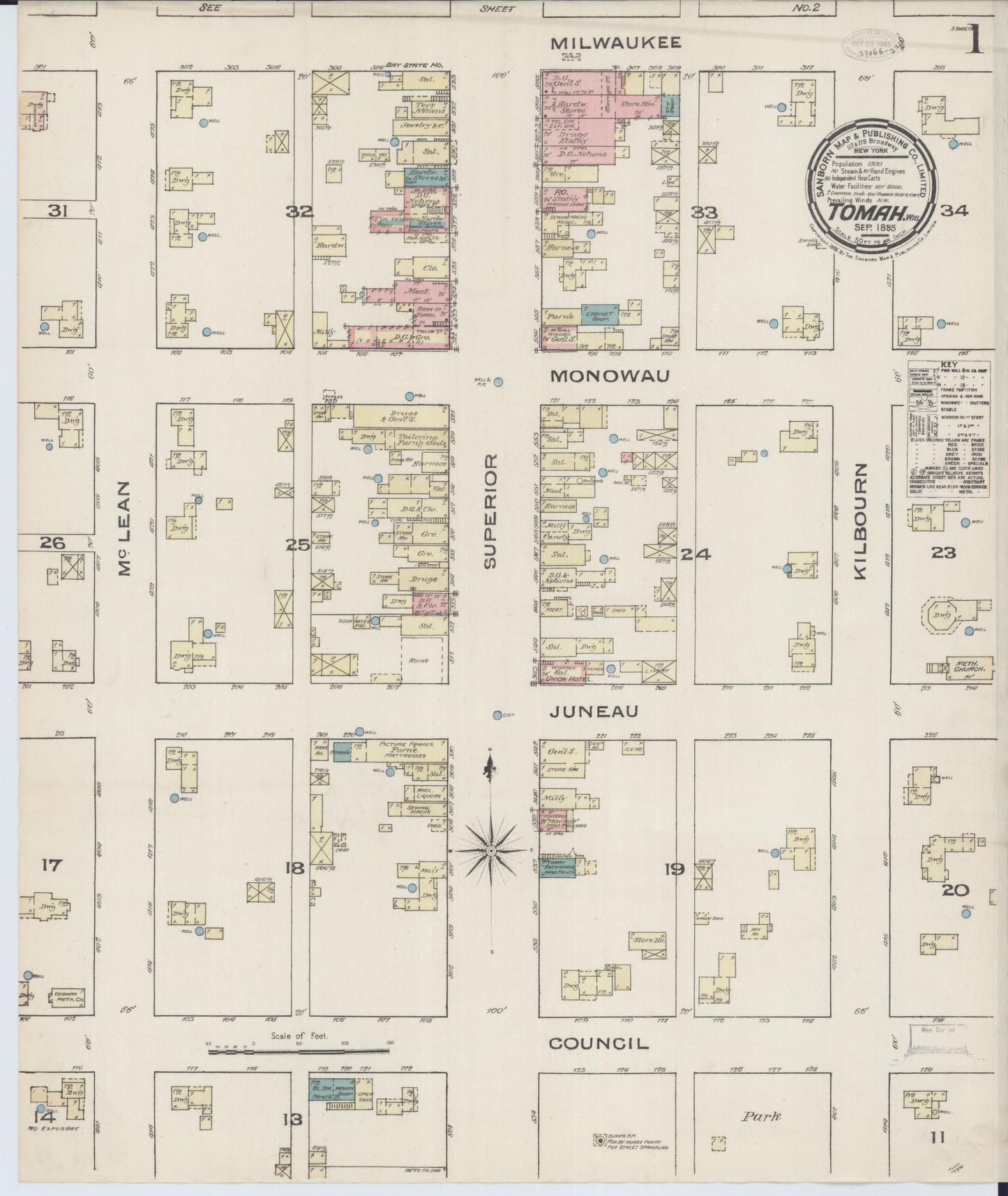 Sanborn Fire Insurance Map from Tomah, Monroe County, Wisconsin (1885), Sheet #0001 - Complete Map Set gallery image, historic Sanborn map, vintage wall art, Wisconsin Wisconsin