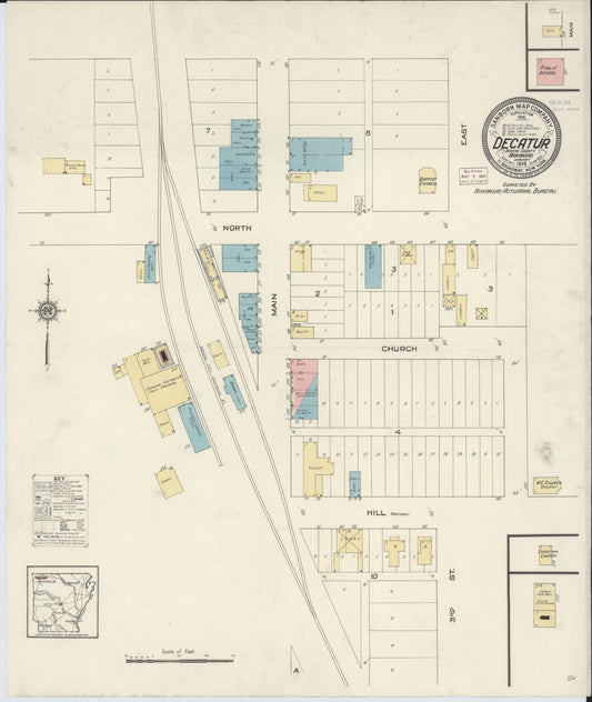 Sanborn Fire Insurance Map from Decatur, Benton County, Arkansas (1914), Sheet #0001 - Historic Sanborn Fire Insurance Map Print, vintage old map wall art, antique decor, genealogy gift, Arkansas Arkansas map