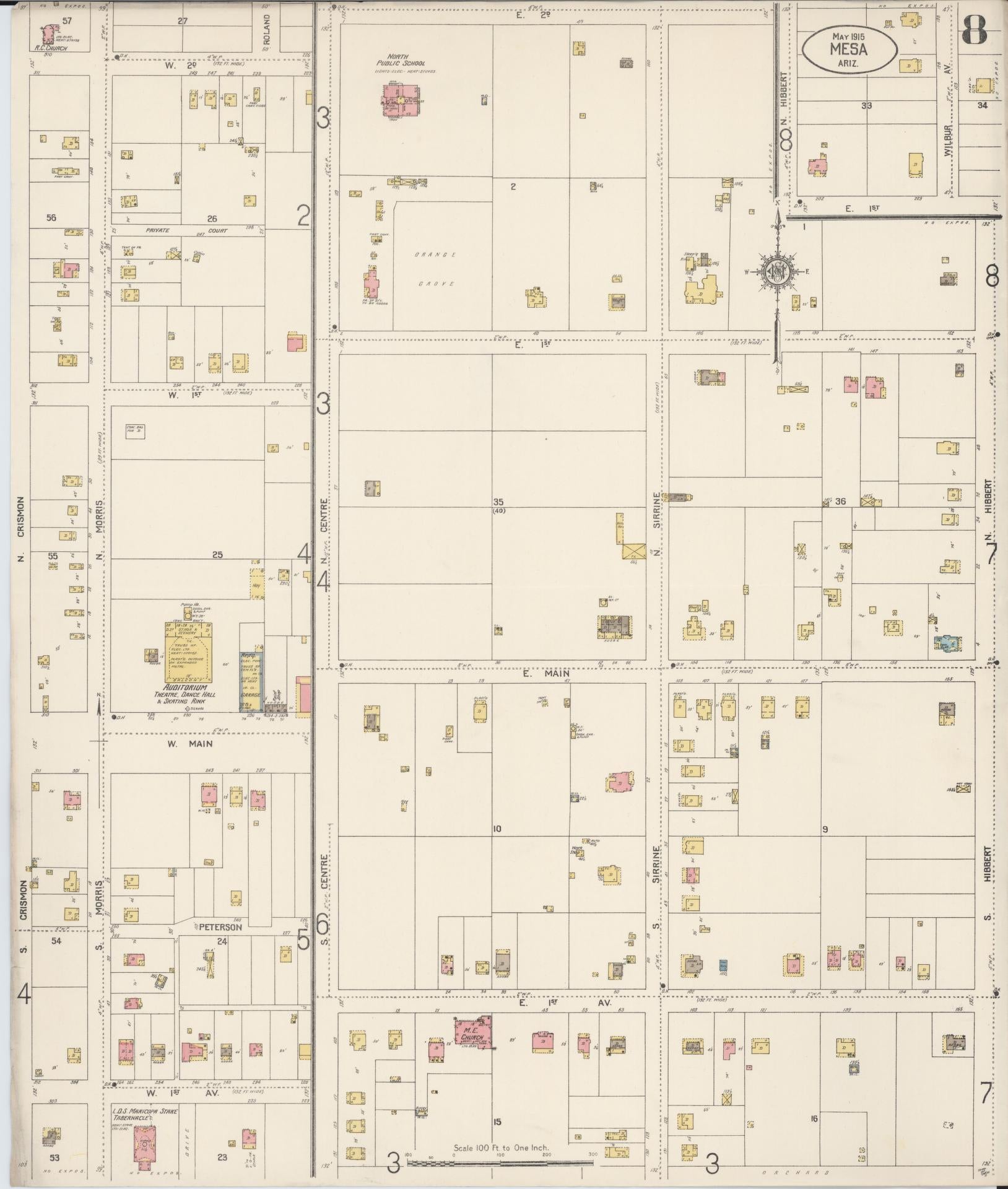 Sanborn Fire Insurance Map from Mesa, Maricopa County, Arizona (1915), Sheet #0008 - Historic Sanborn Fire Insurance Map Print, vintage old map wall art, antique decor, genealogy gift, Arizona Arizona map