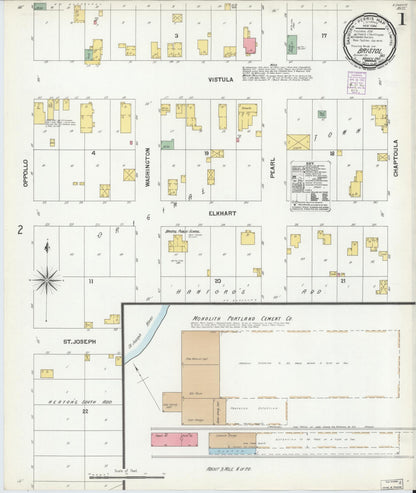 Sanborn Fire Insurance Map from Bristol, Elkhart County, Indiana (1901), Sheet #0001 - Historic Sanborn Fire Insurance Map Print, vintage old map wall art, antique decor, genealogy gift, Indiana Indiana map