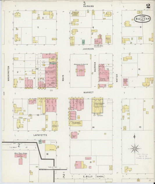 Sanborn Fire Insurance Map from Bolivar, Hardeman County, Tennessee (1896), Sheet #0002 - Historic Sanborn Fire Insurance Map Print, vintage old map wall art, antique decor, genealogy gift, Tennessee Tennessee map
