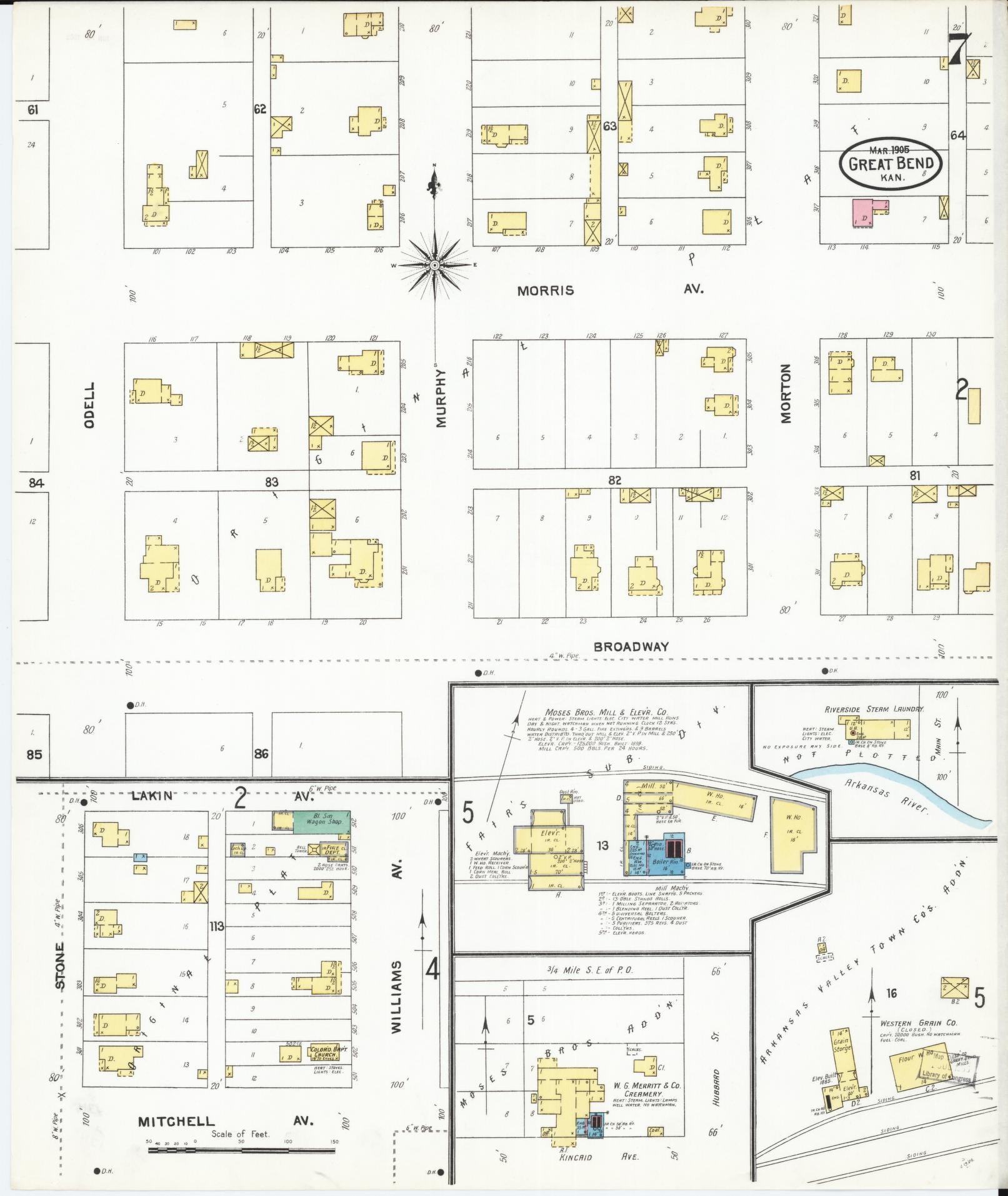 Sanborn Fire Insurance Map from Great Bend, Barton County, Kansas (1905), Sheet #0007 - Complete Map Set gallery image, historic Sanborn map, vintage wall art, Kansas Kansas