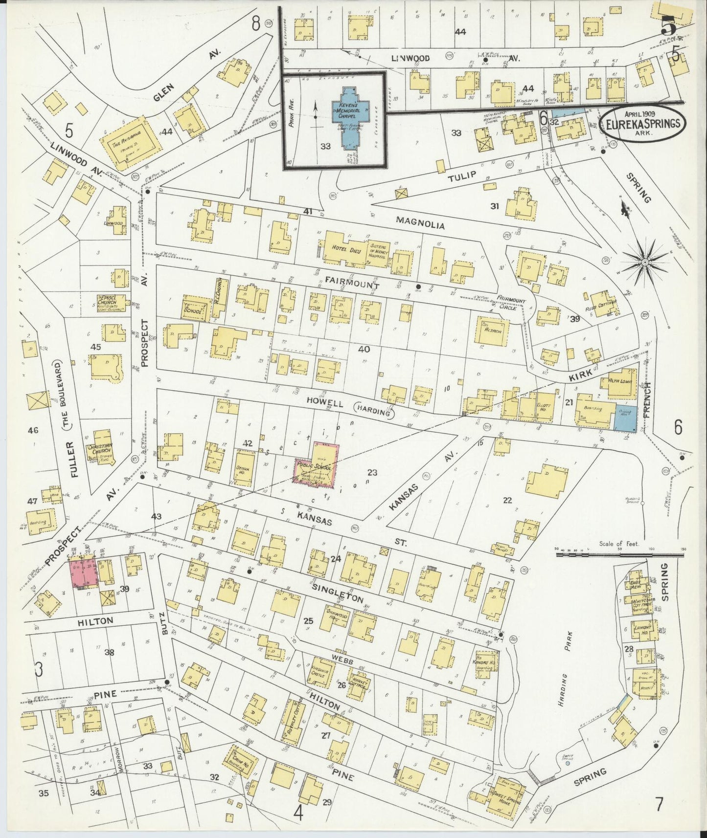 Sanborn Fire Insurance Map from Eureka Springs, Carroll County, Arkansas (1909), Sheet #0005 - Historic Sanborn Fire Insurance Map Print, vintage old map wall art, antique decor, genealogy gift, Arkansas Arkansas map