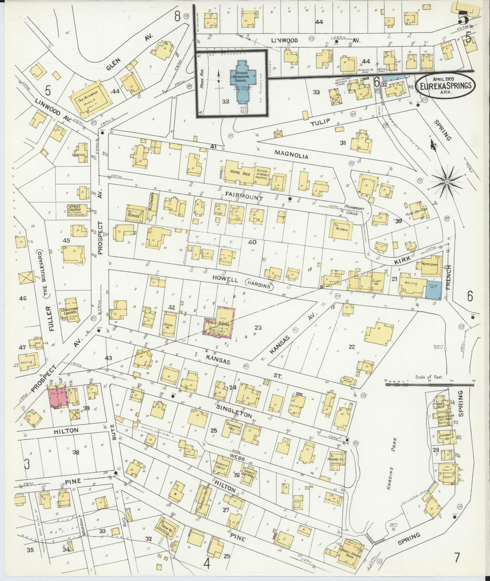 Sanborn Fire Insurance Map from Eureka Springs, Carroll County, Arkansas (1909), Sheet #0005 - Historic Sanborn Fire Insurance Map Print, vintage old map wall art, antique decor, genealogy gift, Arkansas Arkansas map