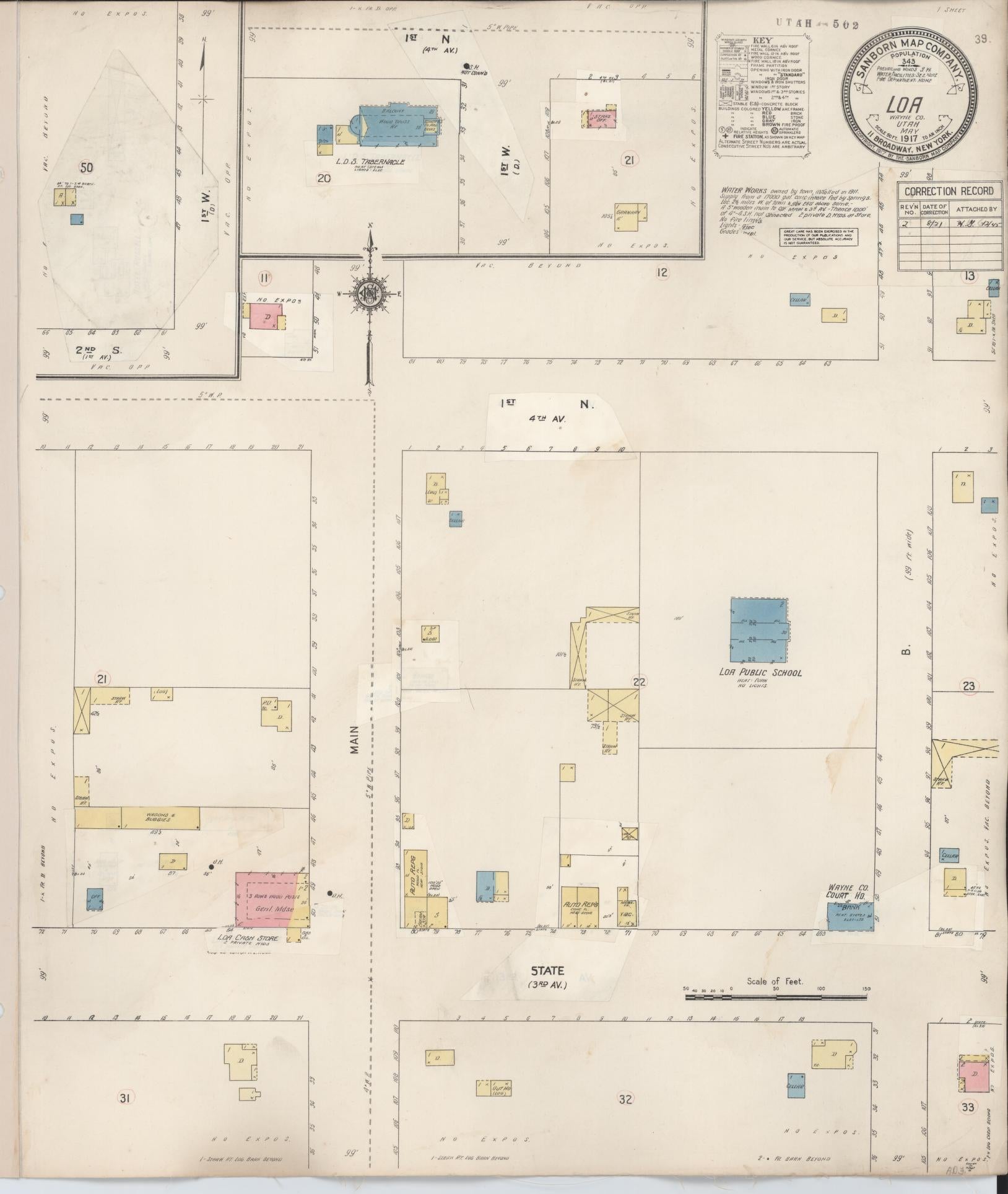 Sanborn Fire Insurance Map from Loa, Wayne County, Utah (1931), Sheet #0001 - Historic Sanborn Fire Insurance Map Print, vintage old map wall art, antique decor, genealogy gift, Utah Utah map