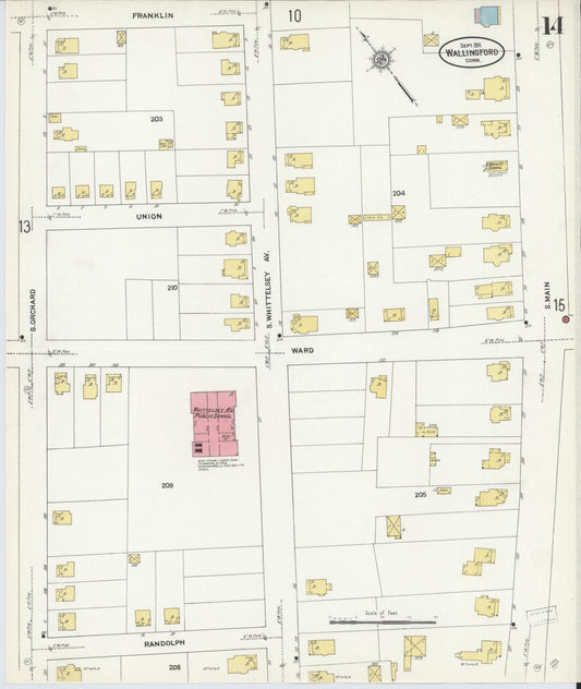 Sanborn Fire Insurance Map from Wallingford, New Haven County, Connecticut (1911), Sheet #0014 - Historic Sanborn Fire Insurance Map Print, vintage old map wall art, antique decor, genealogy gift, Connecticut Connecticut map