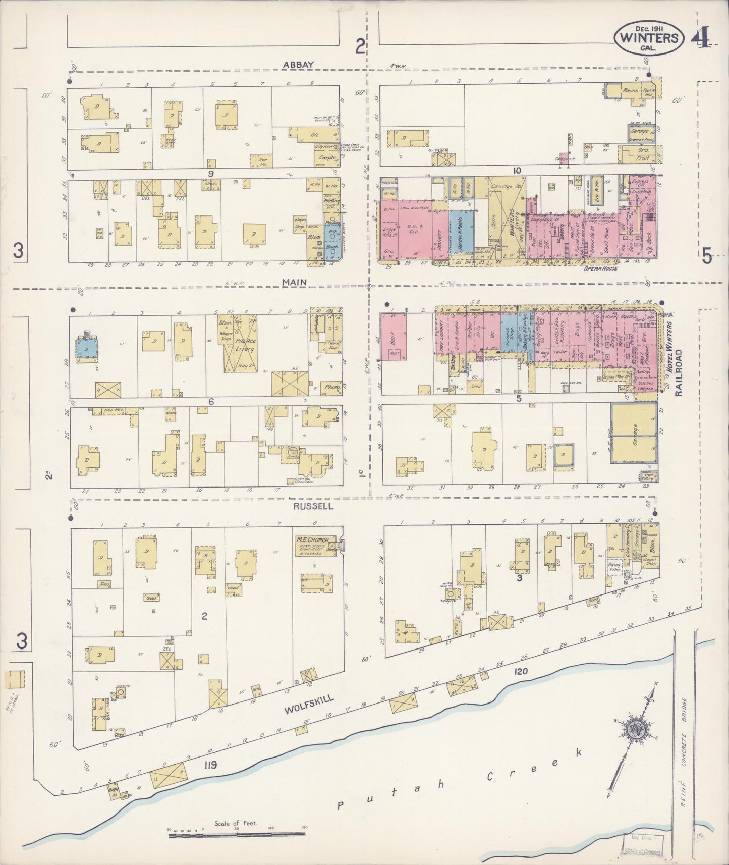 Sanborn Fire Insurance Map from Winters, Yolo County, California (1911), Sheet #0004 - Complete Map Set gallery image, historic Sanborn map, vintage wall art, California California