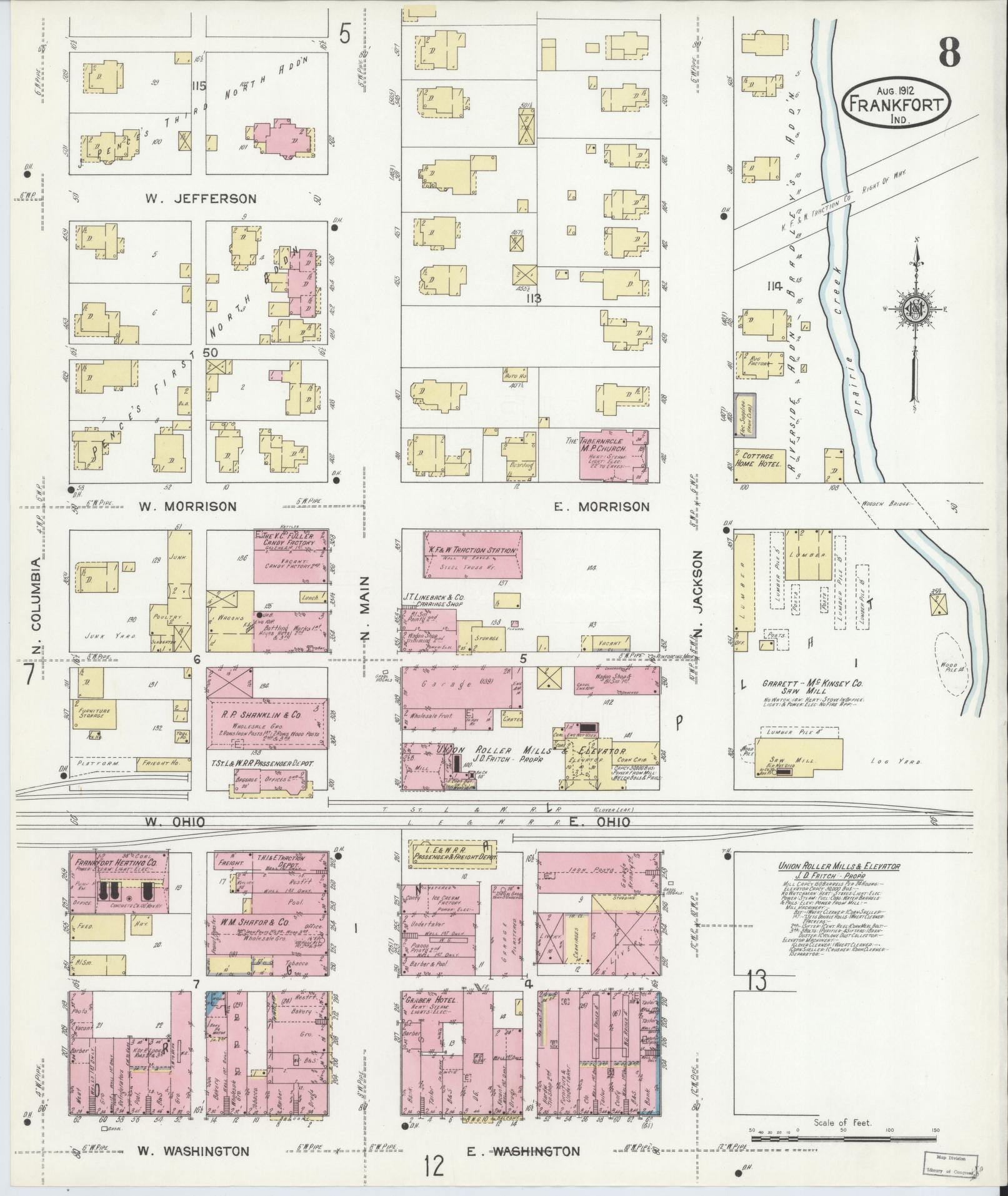 Sanborn Fire Insurance Map from Frankfort, Clinton County, Indiana (1912), Sheet #0008 - Complete Map Set gallery image, historic Sanborn map, vintage wall art, Indiana Indiana