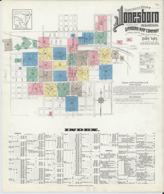 Sanborn Fire Insurance Map from Jonesboro, Craighead County, Arkansas (1913), Sheet #0001 - Complete Map Set gallery image, historic Sanborn map, vintage wall art, Arkansas Arkansas