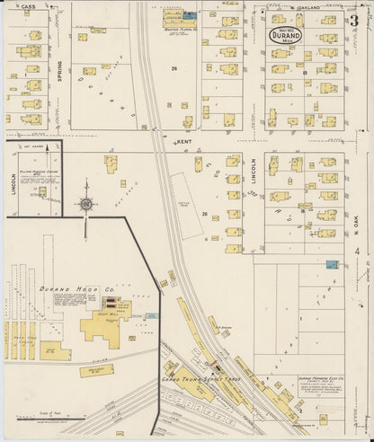 Sanborn Fire Insurance Map from Durand, Shiawassee County, Michigan (1922), Sheet #0003 - Historic Sanborn Fire Insurance Map Print, vintage old map wall art, antique decor, genealogy gift, Michigan Michigan map