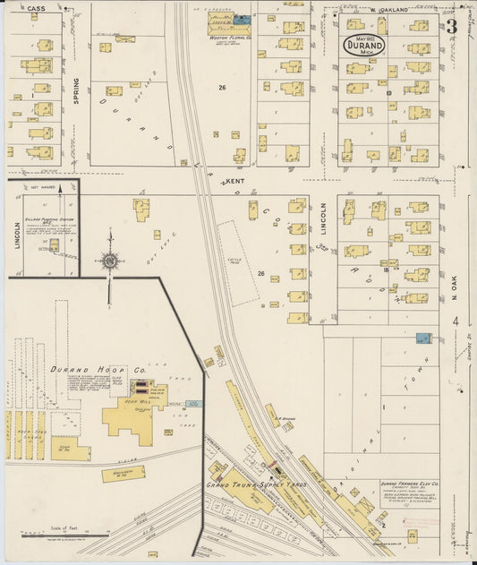 Sanborn Fire Insurance Map from Durand, Shiawassee County, Michigan (1922), Sheet #0003 - Historic Sanborn Fire Insurance Map Print, vintage old map wall art, antique decor, genealogy gift, Michigan Michigan map