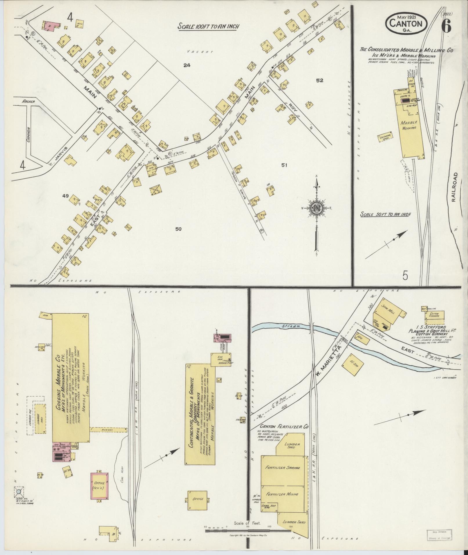 Sanborn Fire Insurance Map from Canton, Cherokee County, Georgia (1921), Sheet #0006 - Complete Map Set gallery image, historic Sanborn map, vintage wall art, Georgia Georgia