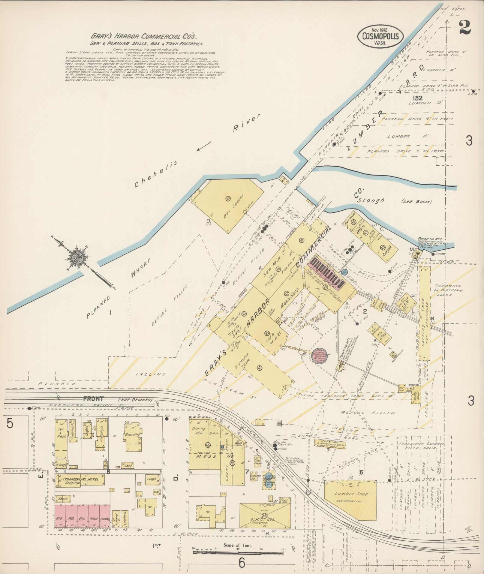 Sanborn Fire Insurance Map from Cosmopolis, Grays Harbor County, Washington (1912), Sheet #0002 - Complete Map Set gallery image, historic Sanborn map, vintage wall art, Washington Washington
