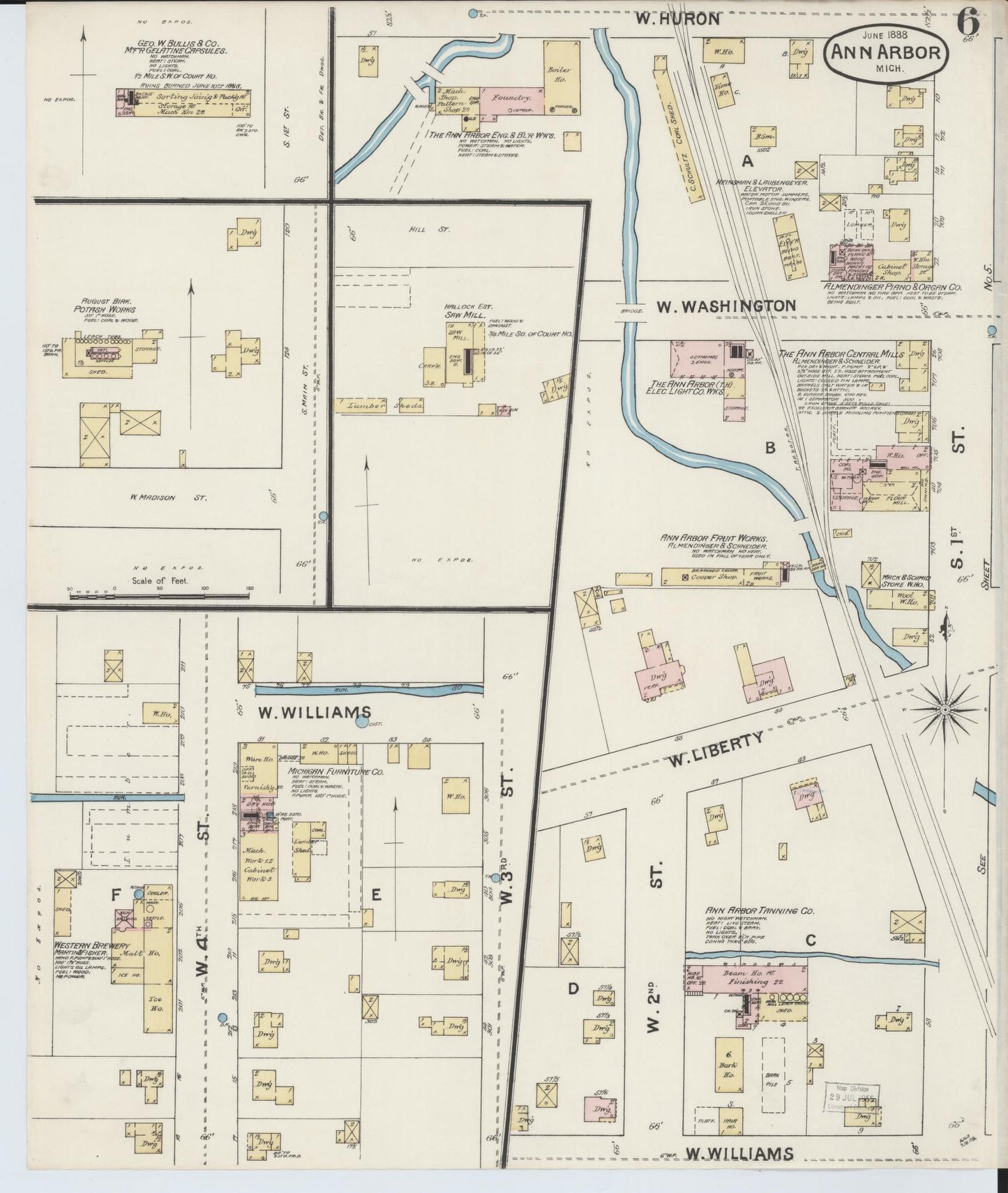 Sanborn Fire Insurance Map from Ann Arbor, Washtenaw County, Michigan (1888), Sheet #0006 - Complete Map Set gallery image, historic Sanborn map, vintage wall art, Michigan Michigan