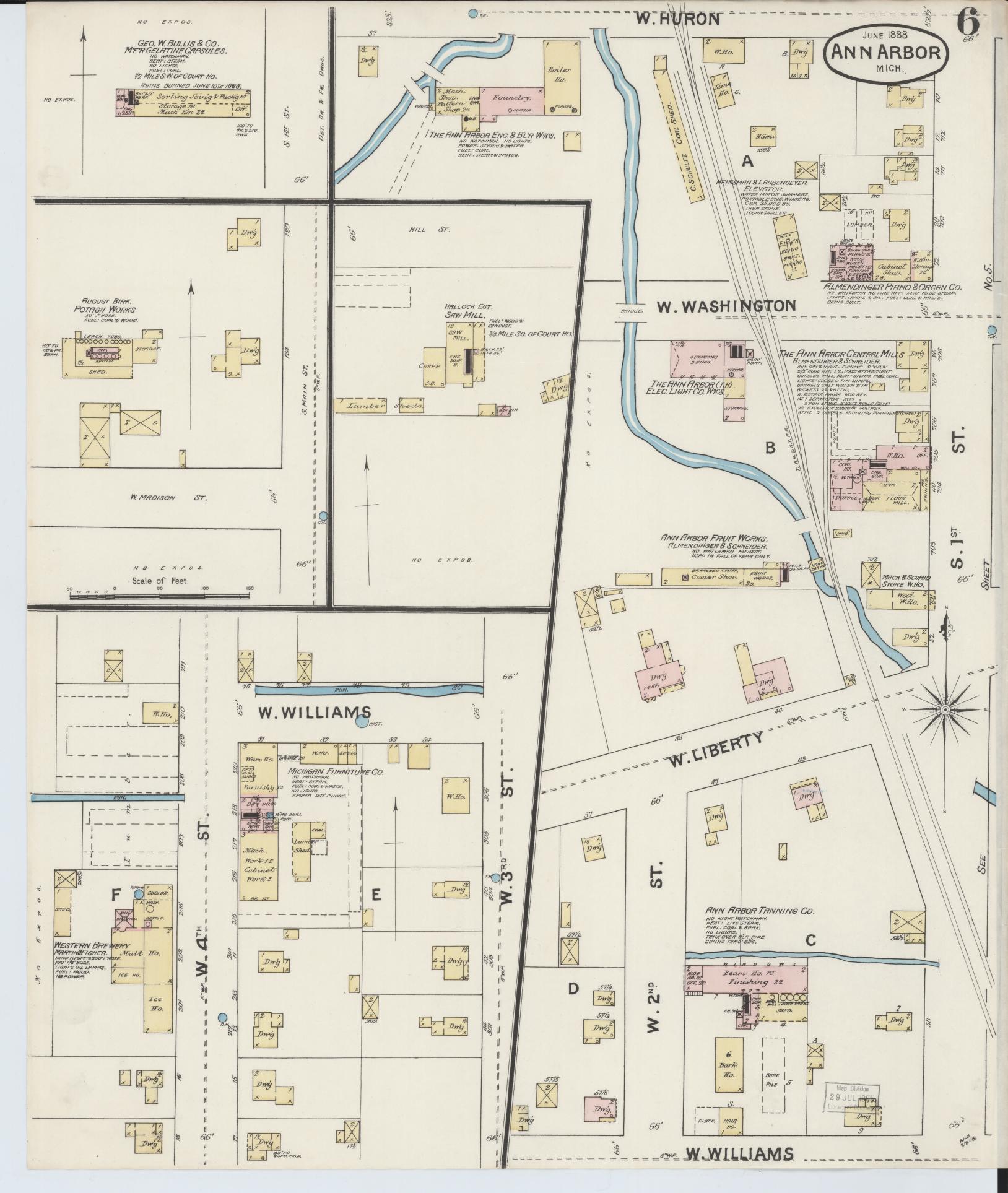 Sanborn Fire Insurance Map from Ann Arbor, Washtenaw County, Michigan (1888), Sheet #0006 - Complete Map Set gallery image, historic Sanborn map, vintage wall art, Michigan Michigan