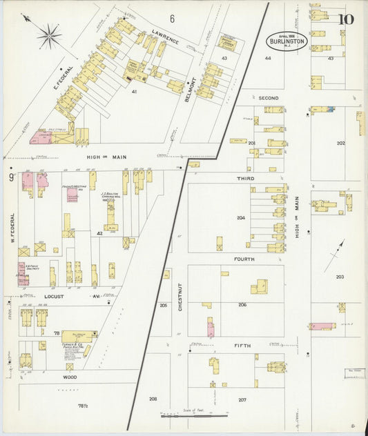 Sanborn Fire Insurance Map from Burlington, Burlington County, New Jersey (1908), Sheet #0009 - Historic Sanborn Fire Insurance Map Print, vintage old map wall art, antique decor, genealogy gift, New Jersey New Jersey map