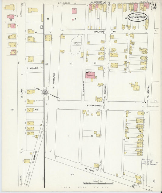 Sanborn Fire Insurance Map from Mechanicsburg, Cumberland County, Pennsylvania (1911), Sheet #0002 - Historic Sanborn Fire Insurance Map Print, vintage old map wall art, antique decor, genealogy gift, Pennsylvania Pennsylvania map