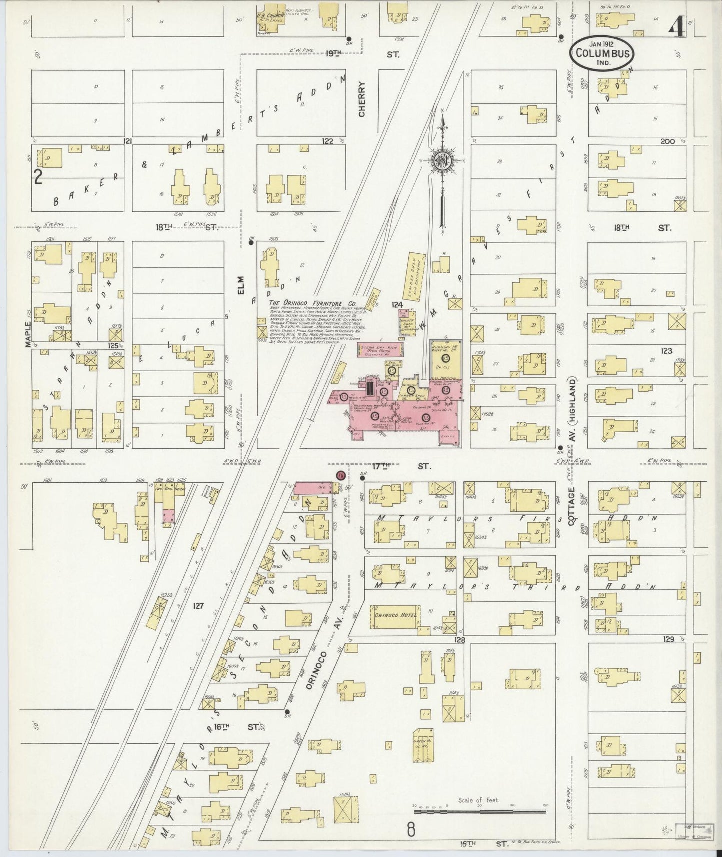 Sanborn Fire Insurance Map from Columbus, Bartholomew County, Indiana (1912), Sheet #0004 - Complete Map Set gallery image, historic Sanborn map, vintage wall art, Indiana Indiana
