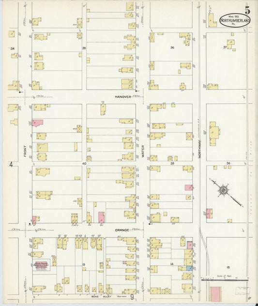 Sanborn Fire Insurance Map from Northumberland, Northumberland County, Pennsylvania (1913), Sheet #0005 - Historic Sanborn Fire Insurance Map Print, vintage old map wall art, antique decor, genealogy gift, Pennsylvania Pennsylvania map