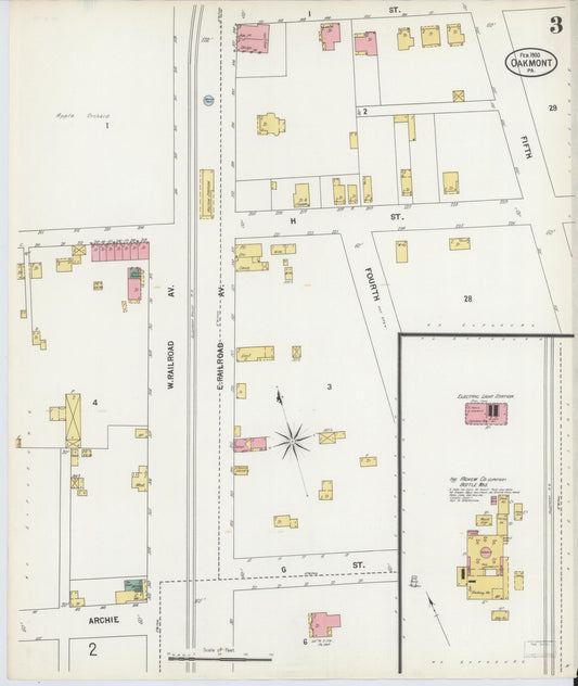 Sanborn Fire Insurance Map from Oakmont, Allegheny County, Pennsylvania (1900), Sheet #0003 - Historic Sanborn Fire Insurance Map Print, vintage old map wall art, antique decor, genealogy gift, Pennsylvania Pennsylvania map
