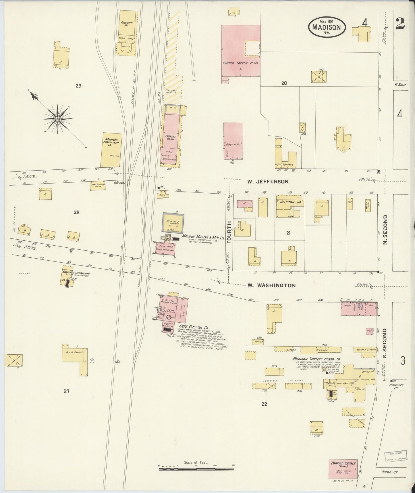 Sanborn Fire Insurance Map from Madison, Morgan County, Georgia (1909), Sheet #0002 - Complete Map Set gallery image, historic Sanborn map, vintage wall art, Georgia Georgia