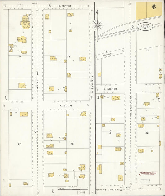 Sanborn Fire Insurance Map from Azusa, Los Angeles County, California (1906), Sheet #0006 - Historic Sanborn Fire Insurance Map Print, vintage old map wall art, antique decor, genealogy gift, California California map