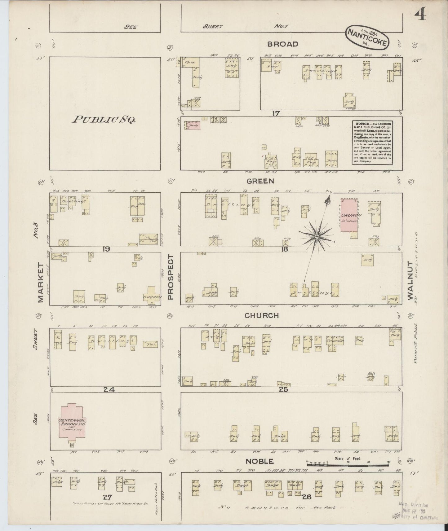 Sanborn Fire Insurance Map from Nanticoke, Luzerne County, Pennsylvania (1884), Sheet #0004 - Historic Sanborn Fire Insurance Map Print, vintage old map wall art, antique decor, genealogy gift, Pennsylvania Pennsylvania map