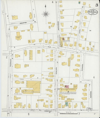 Sanborn Fire Insurance Map from Marlborough, Middlesex County, Massachusetts (1906), Sheet #0003 - Complete Map Set gallery image, historic Sanborn map, vintage wall art, Massachusetts Massachusetts