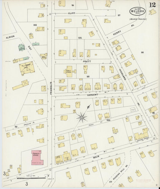 Sanborn Fire Insurance Map from Melrose, Middlesex County, Massachusetts (1897), Sheet #0012 - Historic Sanborn Fire Insurance Map Print, vintage old map wall art, antique decor, genealogy gift, Massachusetts Massachusetts map