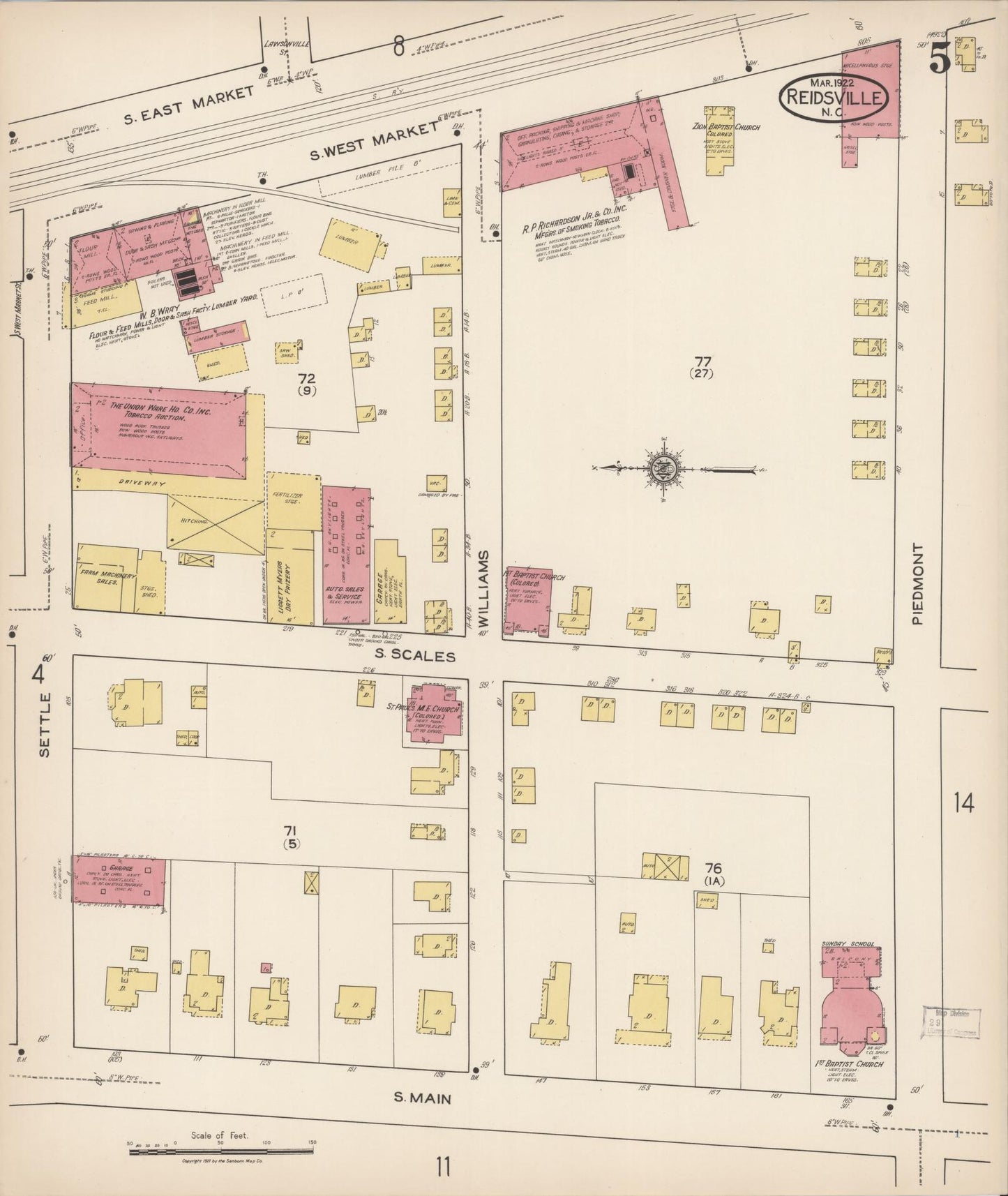 Sanborn Fire Insurance Map from Reidsville, Rockingham County, North Carolina (1922), Sheet #0005 - Complete Map Set gallery image, historic Sanborn map, vintage wall art, North Carolina North Carolina
