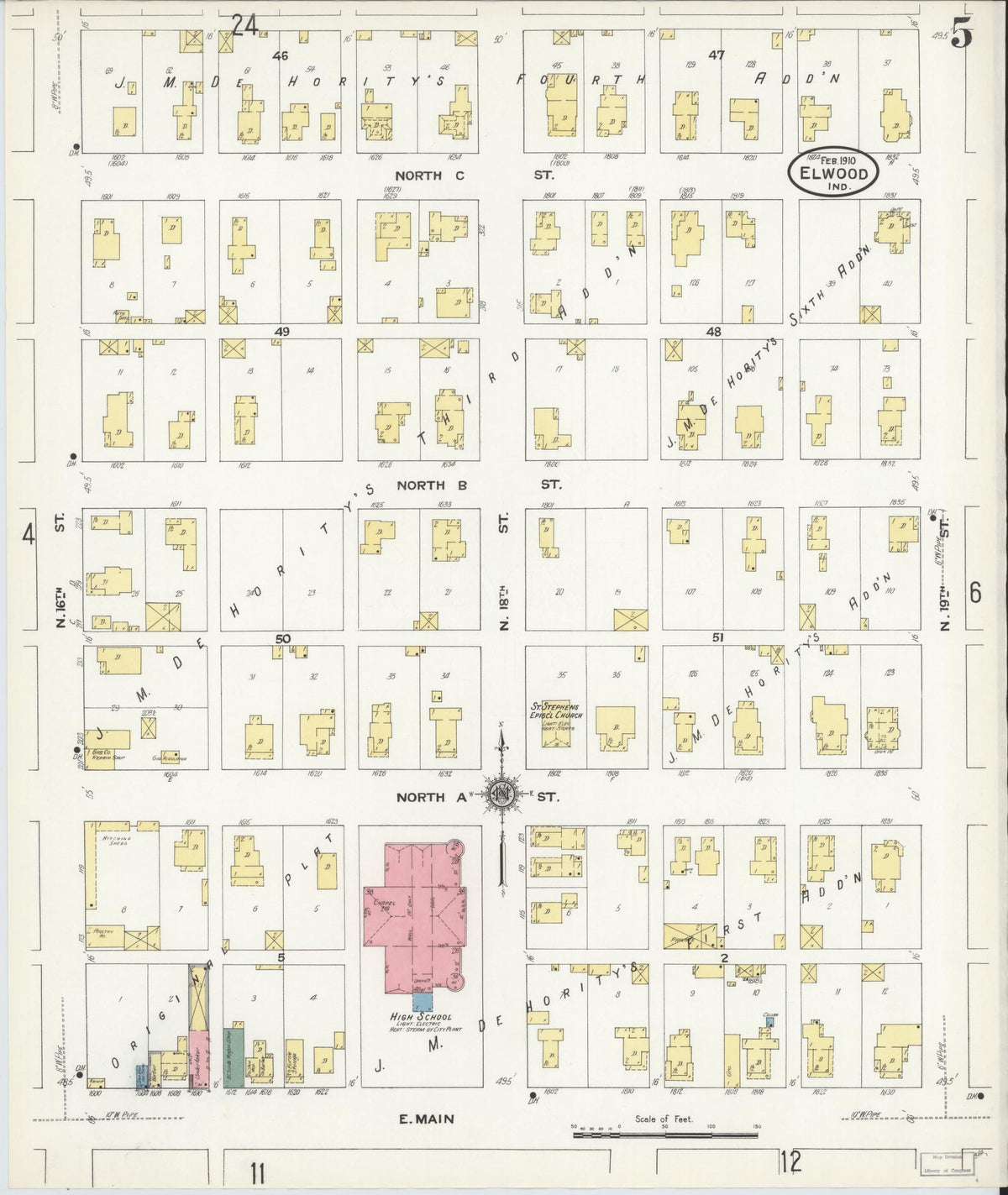Sanborn Fire Insurance Map from Elwood, Madison County, Indiana (1910), Sheet #0005 - Historic Sanborn Fire Insurance Map Print, vintage old map wall art, antique decor, genealogy gift, Indiana Indiana map