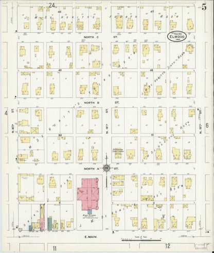 Sanborn Fire Insurance Map from Elwood, Madison County, Indiana (1910), Sheet #0005 - Historic Sanborn Fire Insurance Map Print, vintage old map wall art, antique decor, genealogy gift, Indiana Indiana map