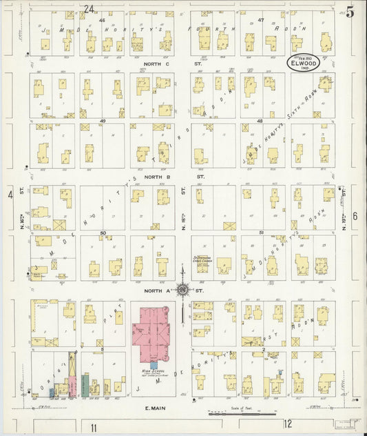 Sanborn Fire Insurance Map from Elwood, Madison County, Indiana (1910), Sheet #0005 - Historic Sanborn Fire Insurance Map Print, vintage old map wall art, antique decor, genealogy gift, Indiana Indiana map