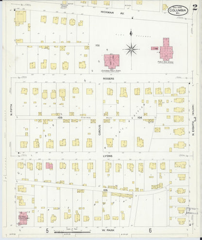 Sanborn Fire Insurance Map from Columbia, Boone County, Missouri (1908), Sheet #0002 - Complete Map Set gallery image, historic Sanborn map, vintage wall art, Missouri Missouri