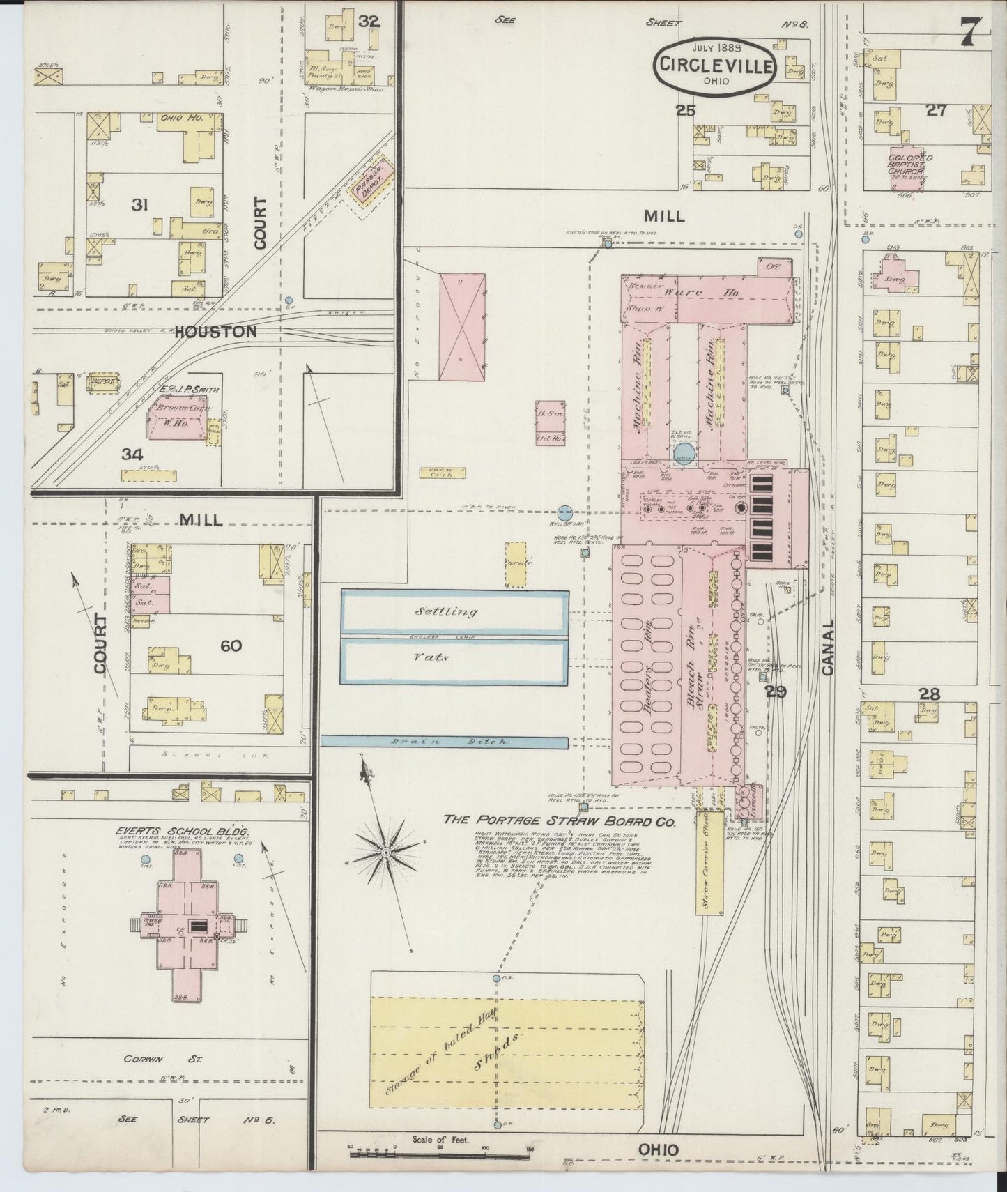 Sanborn Fire Insurance Map from Circleville, Pickaway County, Ohio (1889), Sheet #0007 - Historic Sanborn Fire Insurance Map Print, vintage old map wall art, antique decor, genealogy gift, Ohio Ohio map