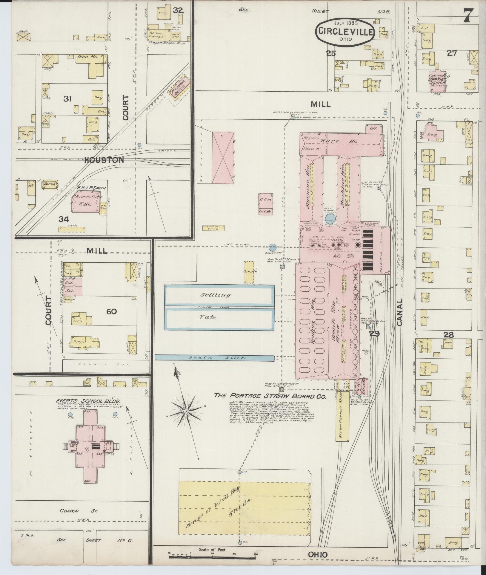 Sanborn Fire Insurance Map from Circleville, Pickaway County, Ohio (1889), Sheet #0007 - Historic Sanborn Fire Insurance Map Print, vintage old map wall art, antique decor, genealogy gift, Ohio Ohio map