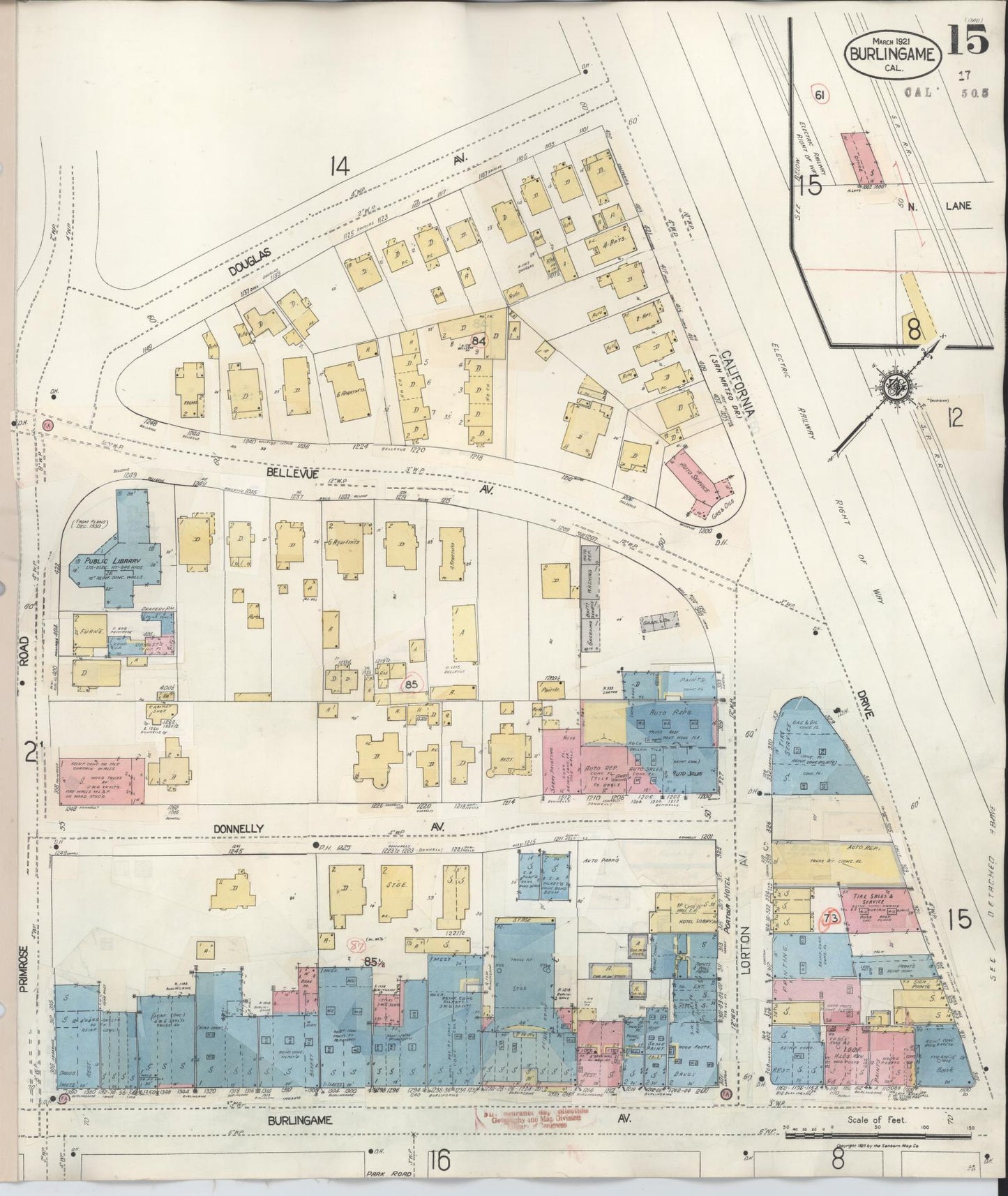 Sanborn Fire Insurance Map from Burlingame, San Mateo County, California (1949), Sheet #0015 - Complete Map Set gallery image, historic Sanborn map, vintage wall art, California California
