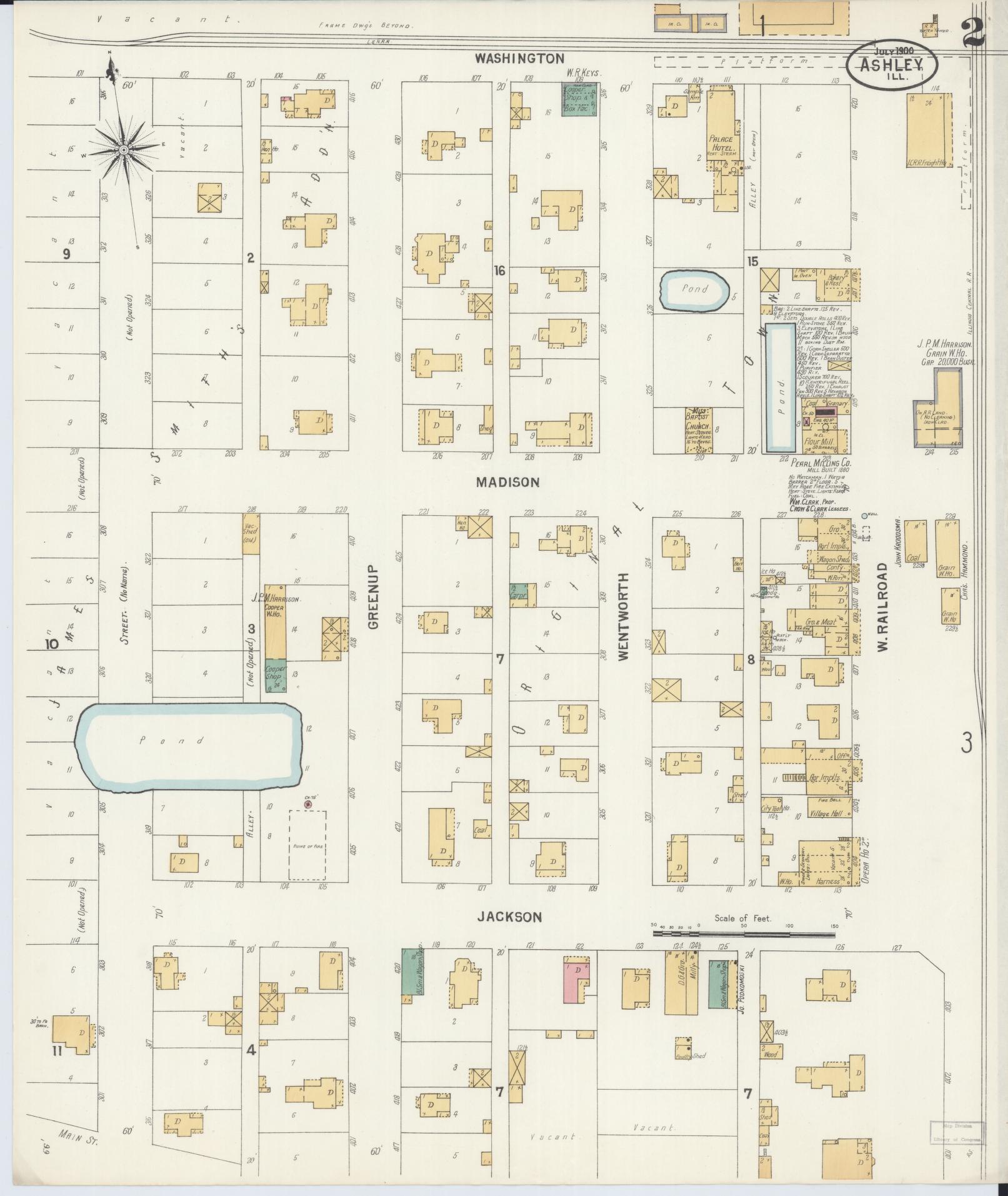 Sanborn Fire Insurance Map from Ashley, Washington County, Illinois (1900), Sheet #0002 - Complete Map Set gallery image, historic Sanborn map, vintage wall art, Illinois Illinois