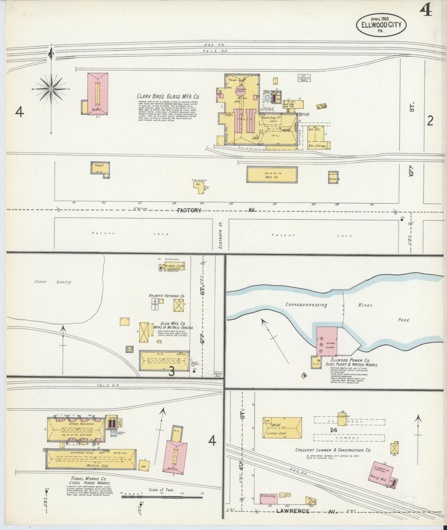 Sanborn Fire Insurance Map from Ellwood City, Lawrence County, Pennsylvania (1903), Sheet #0004 - Historic Sanborn Fire Insurance Map Print, vintage old map wall art, antique decor, genealogy gift, Pennsylvania Pennsylvania map