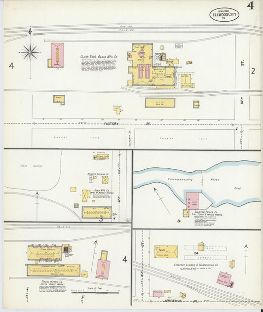 Sanborn Fire Insurance Map from Ellwood City, Lawrence County, Pennsylvania (1903), Sheet #0004 - Historic Sanborn Fire Insurance Map Print, vintage old map wall art, antique decor, genealogy gift, Pennsylvania Pennsylvania map