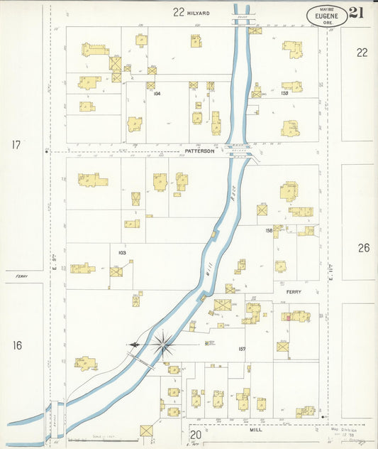 Sanborn Fire Insurance Map from Eugene, Lane County, Oregon (1902), Sheet #0021 - Historic Sanborn Fire Insurance Map Print, vintage old map wall art, antique decor, genealogy gift, Oregon Oregon map