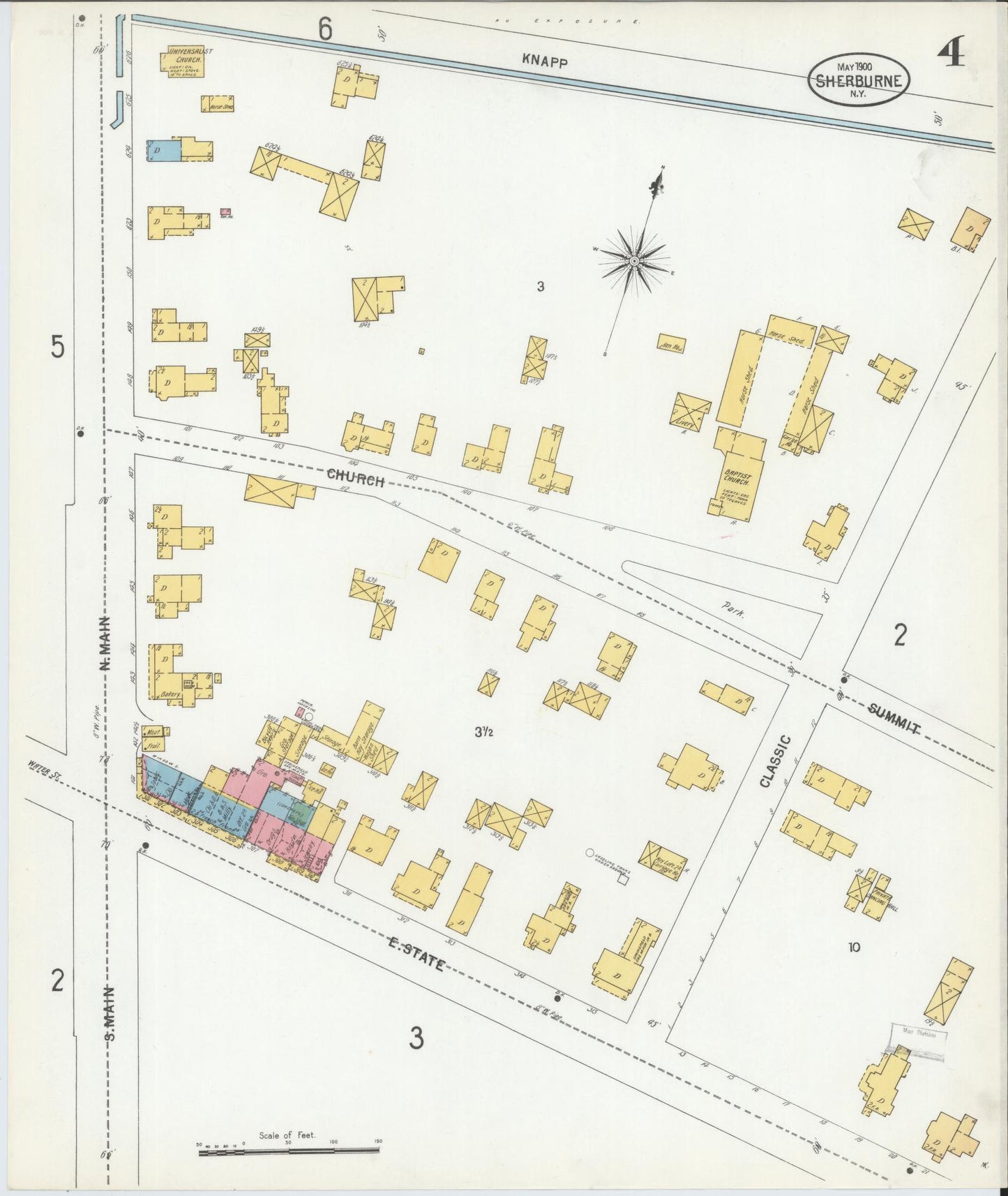 Sanborn Fire Insurance Map from Sherburne, Chenango County, New York (1900), Sheet #0004 - Historic Sanborn Fire Insurance Map Print, vintage old map wall art, antique decor, genealogy gift, New York New York map