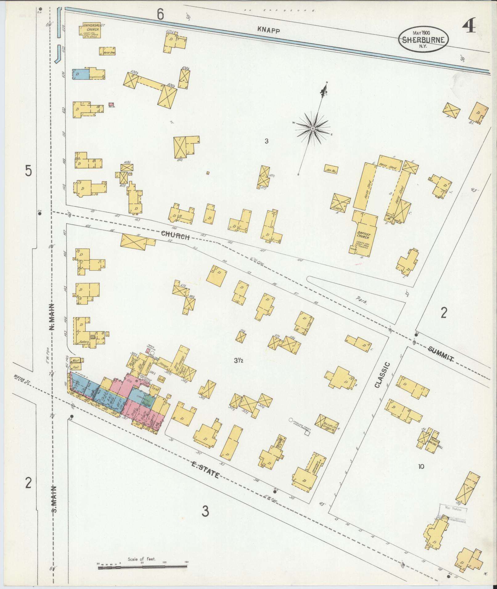 Sanborn Fire Insurance Map from Sherburne, Chenango County, New York (1900), Sheet #0004 - Historic Sanborn Fire Insurance Map Print, vintage old map wall art, antique decor, genealogy gift, New York New York map