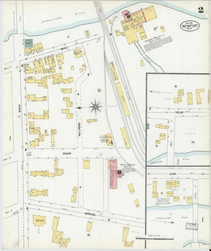Sanborn Fire Insurance Map from Newport, Penobscot County, Maine (1901), Sheet #0002 - Complete Map Set gallery image, historic Sanborn map, vintage wall art, Maine Maine