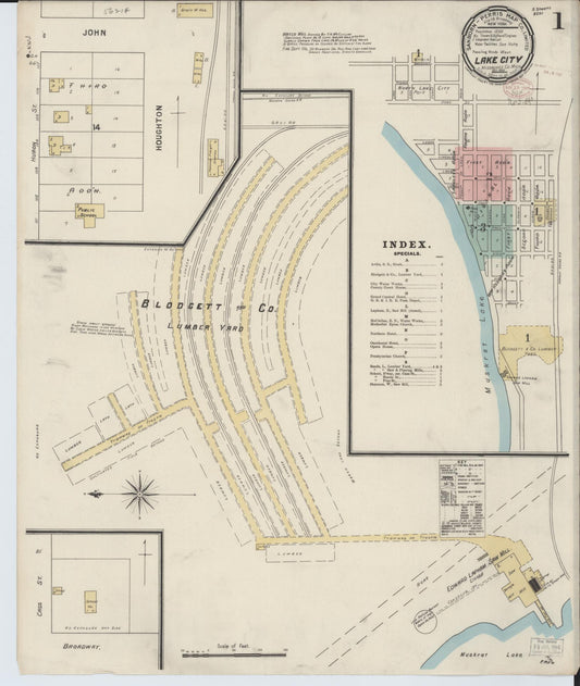 Sanborn Fire Insurance Map from Lake City, Missaukee County, Michigan (1895), Sheet #0001 - Historic Sanborn Fire Insurance Map Print, vintage old map wall art, antique decor, genealogy gift, Michigan Michigan map