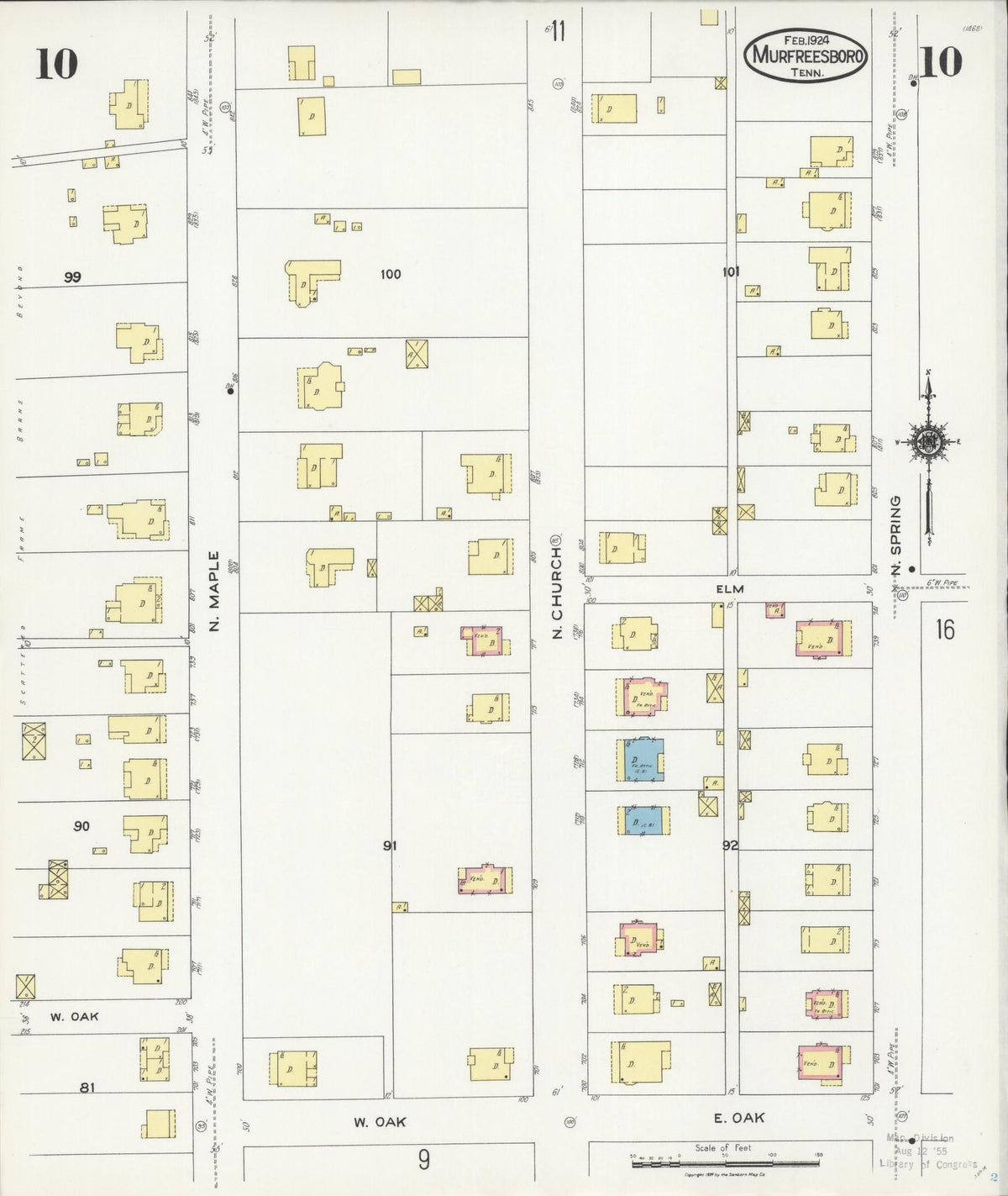 Sanborn Fire Insurance Map from Murfreesboro, Rutherford County, Tennessee (1924), Sheet #0010 - Complete Map Set gallery image, historic Sanborn map, vintage wall art, Tennessee Tennessee