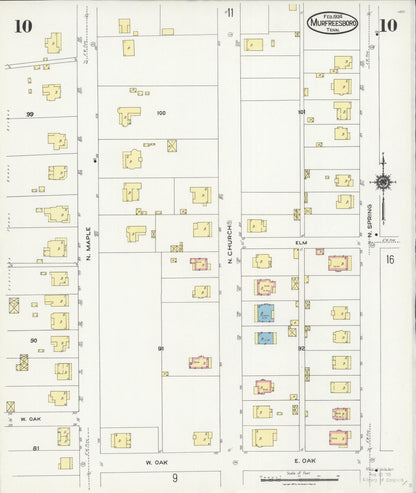 Sanborn Fire Insurance Map from Murfreesboro, Rutherford County, Tennessee (1924), Sheet #0010 - Complete Map Set gallery image, historic Sanborn map, vintage wall art, Tennessee Tennessee