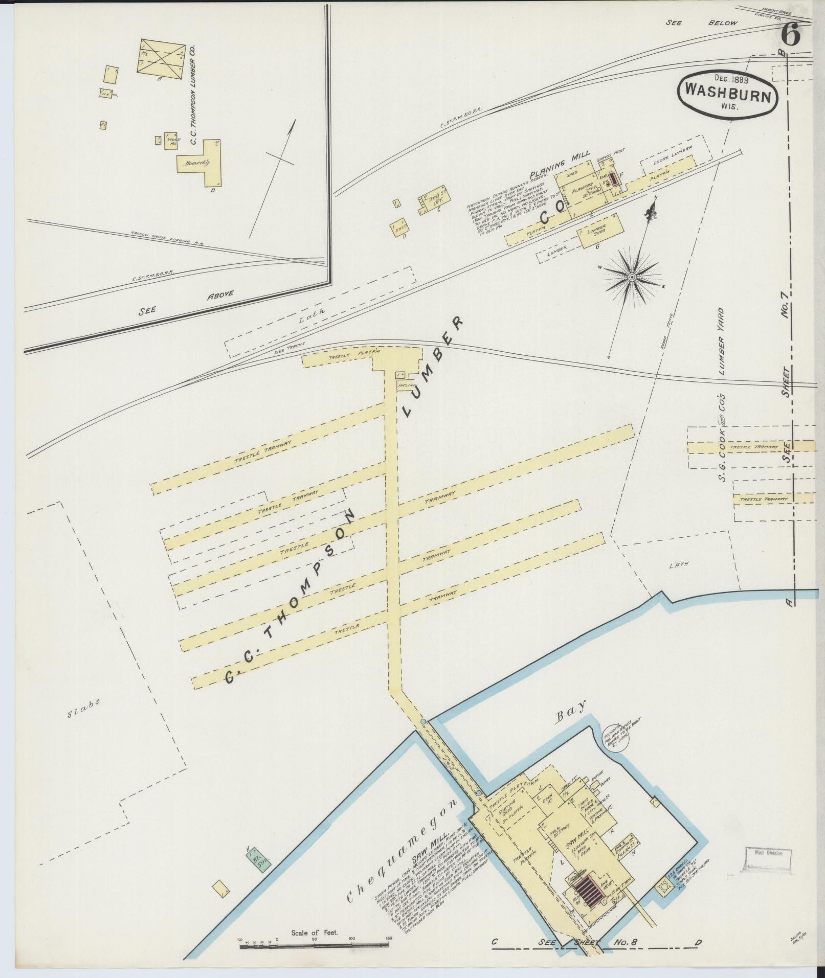 Sanborn Fire Insurance Map from Washburn, Bayfield County, Wisconsin (1889), Sheet #0006 - Complete Map Set gallery image, historic Sanborn map, vintage wall art, Wisconsin Wisconsin