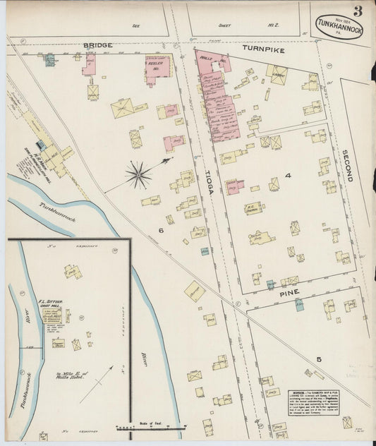 Sanborn Fire Insurance Map from Tunkhannock, Wyoming County, Pennsylvania (1884), Sheet #0003 - Historic Sanborn Fire Insurance Map Print, vintage old map wall art, antique decor, genealogy gift, Tunkhannock Wyoming map